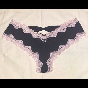 NWOT Victoria's Secret Black with White Lace Trim Cheeky Panty Size M Cheekini